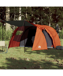 Cort camping 4 persoane gri/portocaliu 420x260x153cm tafta 185t