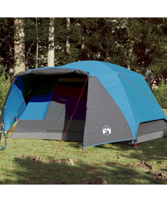 Cort de camping 6 persoane albastru, 412x370x190 cm, tafta 190t