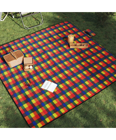 Pătură picnic pliabilă, carouri multicolor, 200x200 cm catifea