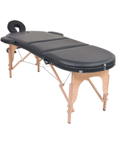 Masă de masaj pliabilă, 4 cm grosime, cu 2 perne, negru, ovală