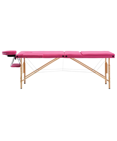 Masă de masaj pliabilă, 3 zone, roz, lemn