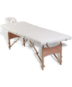 Masă de masaj pliabilă, 4 zone, alb crem, cadru din lemn