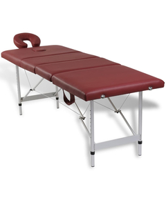 Masă masaj pliabilă, 4 zone, roșu, cadru aluminiu