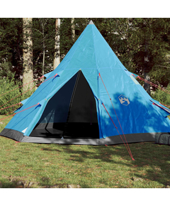 Cort de camping 4 persoane albastru, 367x367x259 cm, tafta 185t