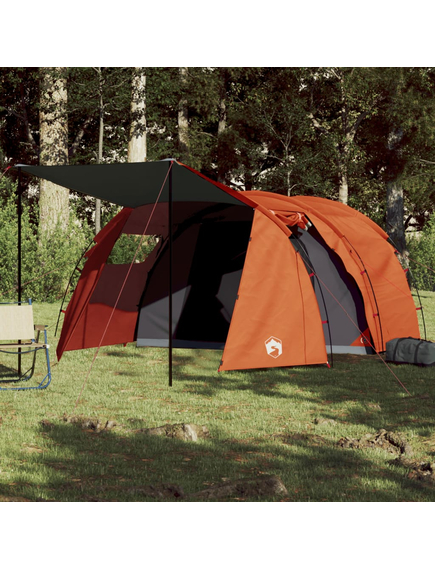 Cort camping 4 persoane gri/portocaliu 420x260x153cm tafta 185t