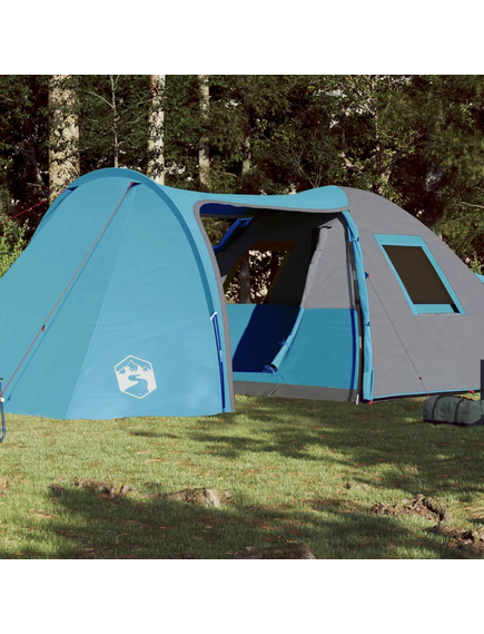 Cort de camping 6 persoane albastru, 466x342x200 cm, tafta 185t