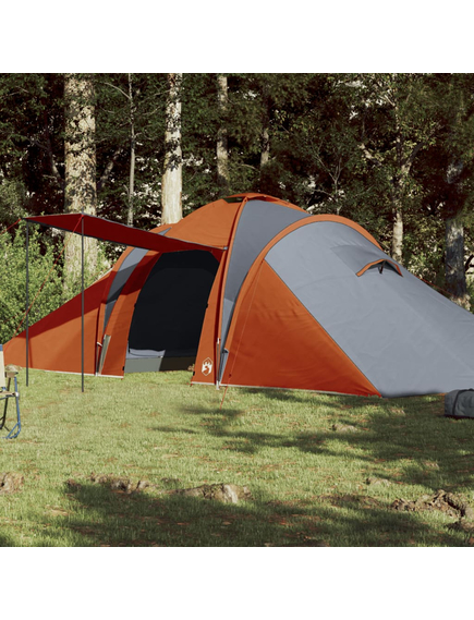 Cort camping 6 persoane gri/portocaliu 576x238x193cm tafta 185t