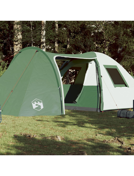 Cort de camping 6 persoane, verde, 466x342x200 cm, tafta 185t