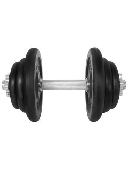 Gantera 20 kg, set 6 discuri, argintiu/negru, din otel, sigurantele incluse in set, 35x22x22 cm