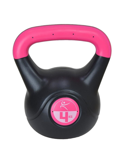 Gantera kettlebell, 4kg, roz-negru vinil, 22 x 16 x 16 cm