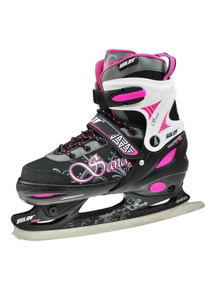 Role 2in1 Sandy Negru/Roz S 31-34, lamele din otel inoxidabil, catarama dubla cu blocare, asigurare cu banda Velcro, imaginea nr. 2