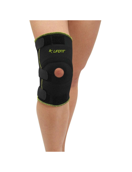 Suport genunchi, compresiv, din neopren, DHS, negru, rezistent la alunecare, delicat cu pielea, marime ajustabila