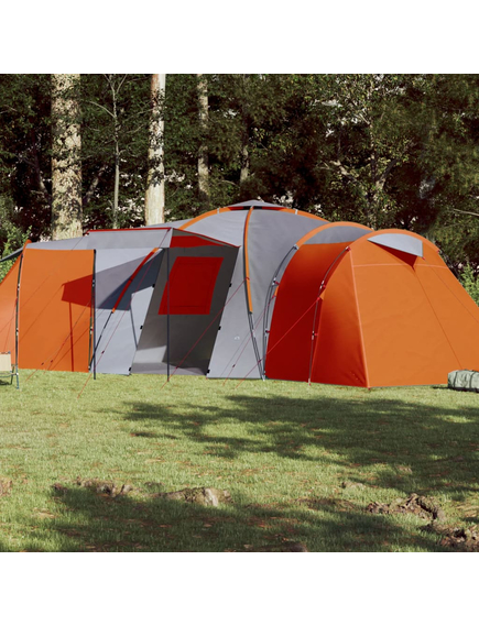 Cort camping 12 pers. gri/portocaliu 840x720x200 cm tafta 185t