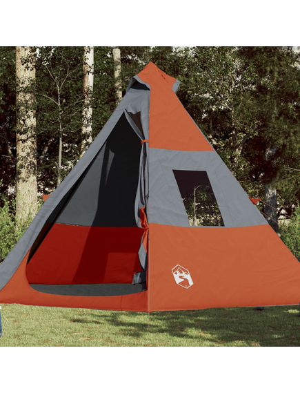 Cort camping 7 persoane gri/portocaliu 350x350x280cm tafta 185t
