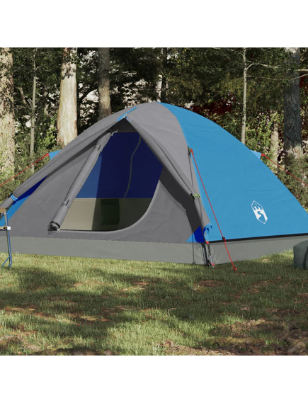 Cort de camping 3 persoane albastru, 240x217x120 cm, tafta 190t