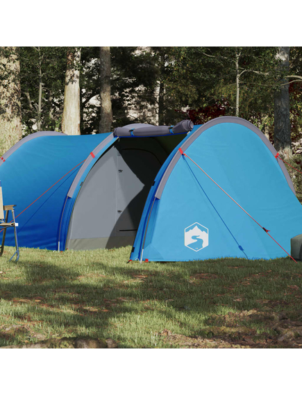Cort de camping 4 persoane albastru, 405x170x106 cm, tafta 185t