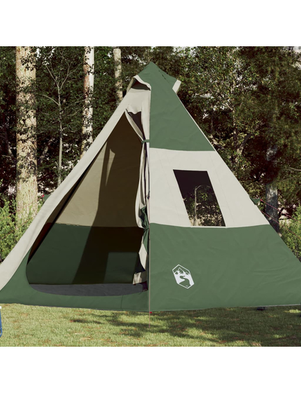 Cort de camping 7 persoane, verde, 350x350x280 cm, tafta 185t