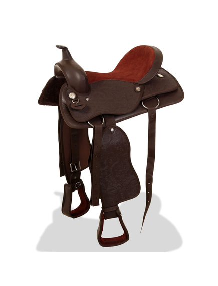 Șa western, căpăstru & pieptar, piele naturală, 16", maro, imaginea nr. 3