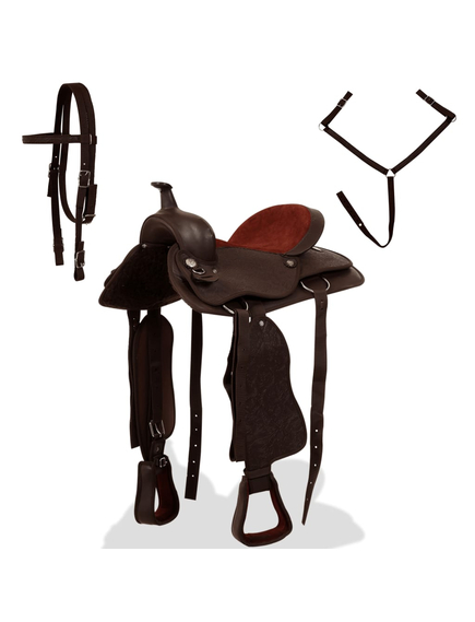 Șa western, căpăstru & pieptar, piele naturală, 16", maro, imaginea nr. 2
