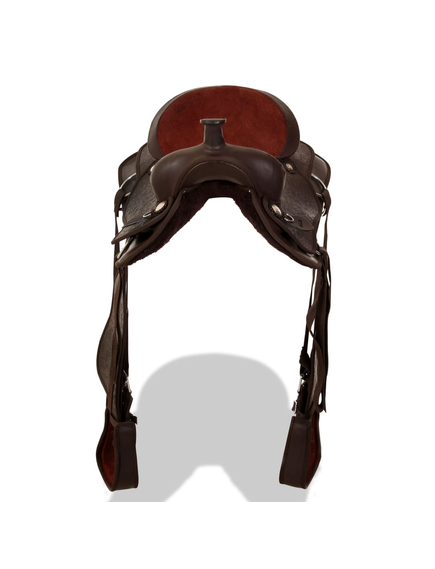 Șa western, căpăstru & pieptar, piele naturală, 16", maro, imaginea nr. 5