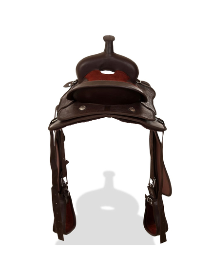 Șa western, căpăstru & pieptar, piele naturală, 16", maro, imaginea nr. 6