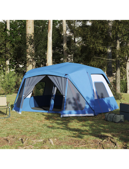 Cort de camping, 10 persoane, albastru, 443x437x229 cm