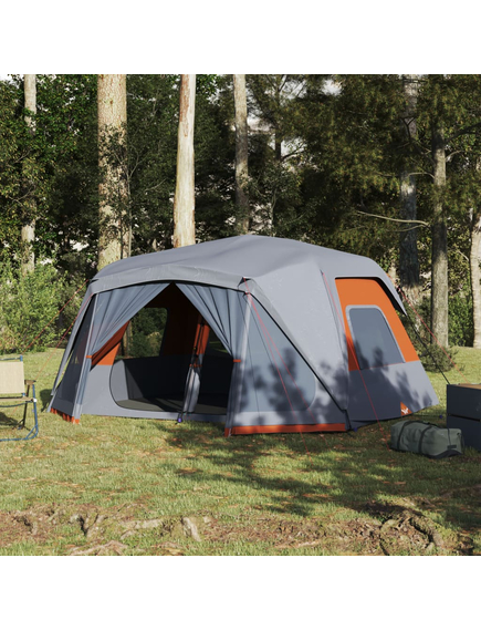 Cort de camping, 10 persoane, gri și portocaliu, 443x437x229 cm