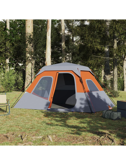 Cort de camping, 6 persoane, gri și portocaliu, 344x282x192 cm