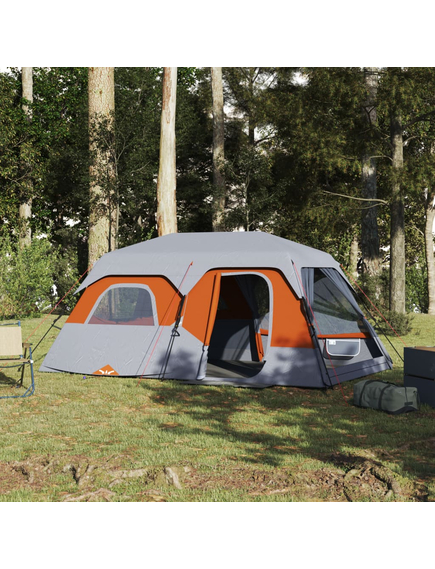 Cort de camping, 9 persoane, gri și portocaliu, 441x288x217 cm