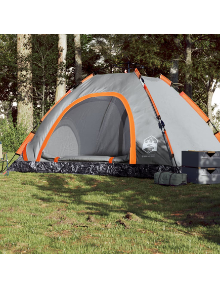 Cort camping, 5 persoane, gri/oranj, setare rapidă