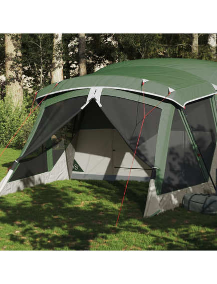 Cort de camping cu verandă 4 persoane, verde, impermeabil