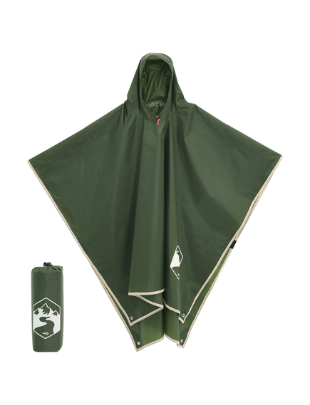 Poncho de ploaie cu glugă, design 2 în 1, verde, 223x145 cm