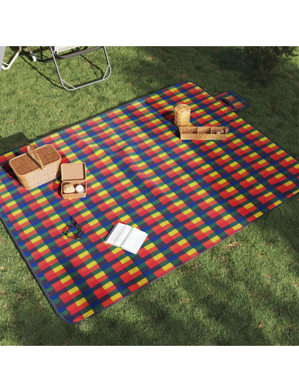 Pătură picnic pliabilă, carouri multicolor, 200x150 cm catifea