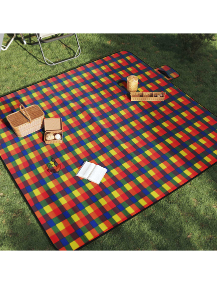 Pătură picnic pliabilă, carouri multicolor, 200x200 cm catifea