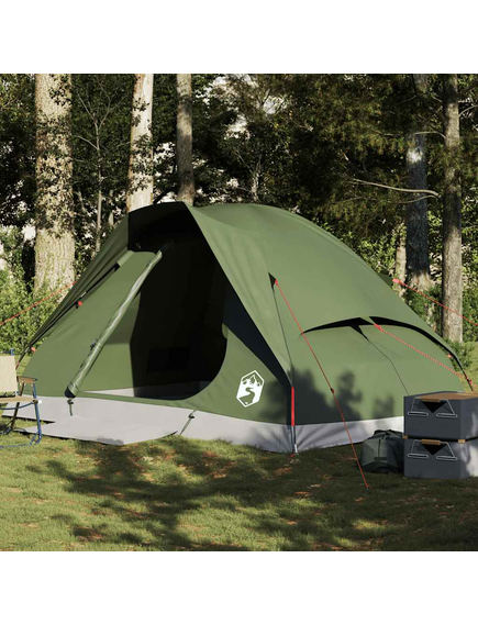 Cort camping cupolă 4 persoane verde măsliniu impermeabil