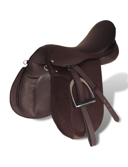 Set echitație cu șa 40,6 cm din piele naturală maro, imaginea nr. 2