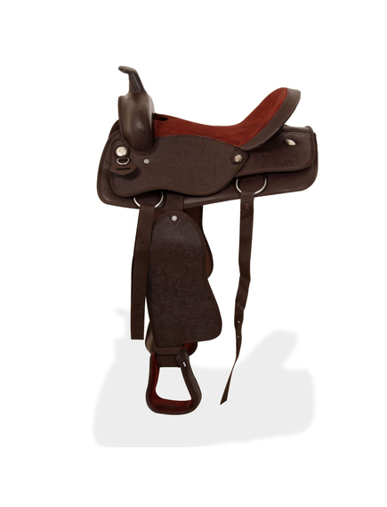 Șa western, căpăstru & pieptar, piele naturală, 17", maro, imaginea nr. 4