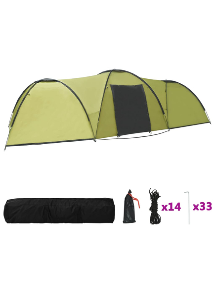 Cort camping tip iglu, 8 persoane, verde, 650x240x190 cm
