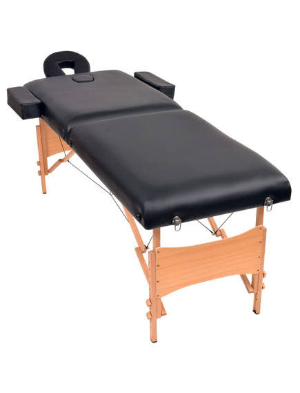Masă de masaj pliabilă cu 2 zone, 10 cm grosime, negru