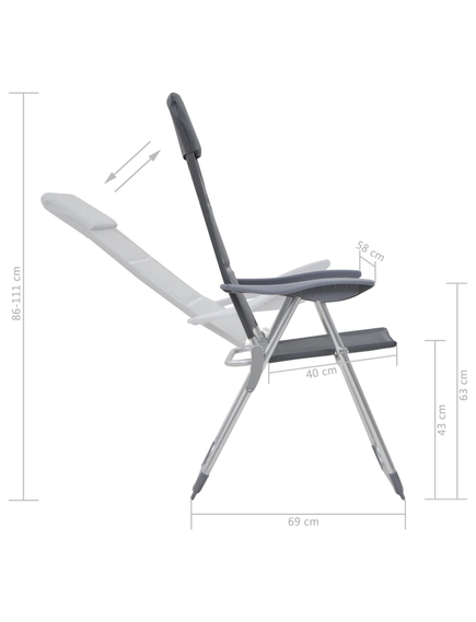 Scaun de camping, 2 buc, gri, 58 x 69 x 111 cm, aluminiu, imaginea nr. 9