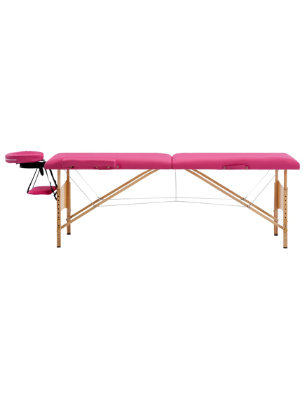 Masă de masaj pliabilă, 2 zone, roz, lemn