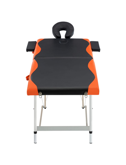 Masă pliabilă de masaj, 2 zone, negru și portocaliu, aluminiu