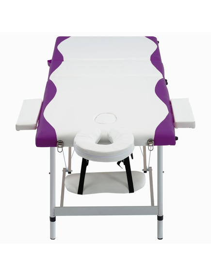 Masă pliabilă de masaj, 3 zone, alb și violet, aluminiu