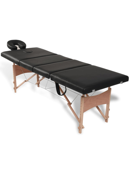 Masă de masaj pliabilă, 4 zone, negru, cadru din lemn
