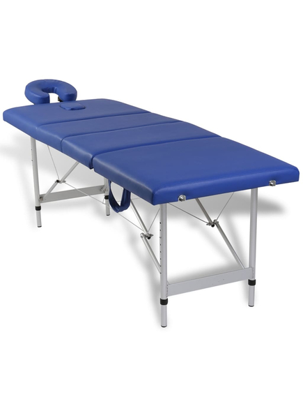 Masă masaj pliabilă, 4 zone, albastru, cadru aluminiu