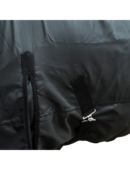 Pled din lână cu chingi, dublu strat, negru, 105cm