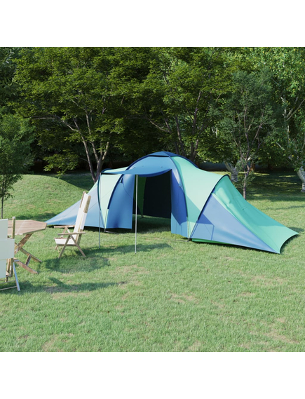 Cort camping, 6 persoane, albastru și verde