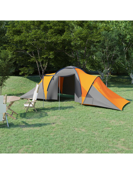 Cort camping, 6 persoane, gri și portocaliu