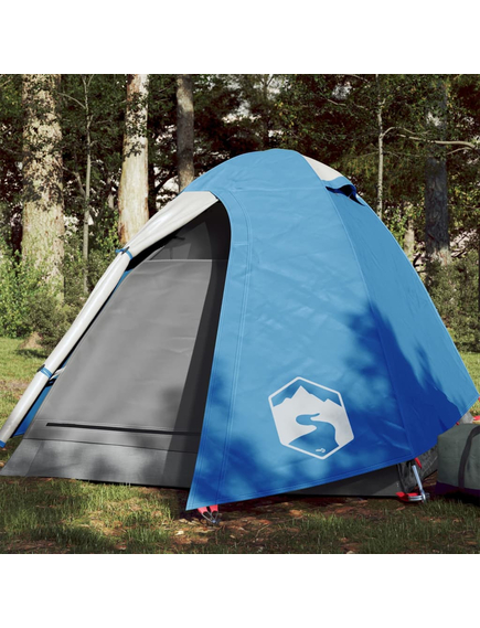 Cort de camping 2 persoane albastru, 254x135x112 cm, tafta 185t