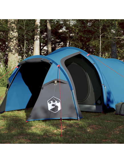 Cort de camping 3 persoane albastru, 370x185x116 cm, tafta 185t
